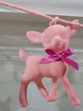 Ashland Pink Velvet Fawn Garland Ornament with Magenta Bow